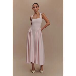 NWT Meshki Sharon Scuba Jersey Midi Dress Ballet Pink XS Square Neck Fit Flare